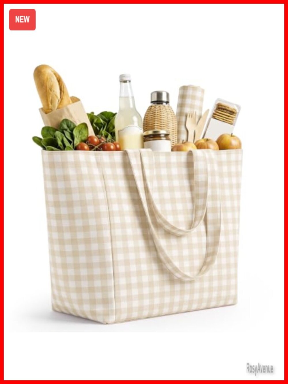 Gingham Canvas Tote Bag Foldable Reusable Shopping Shoulder Handbag